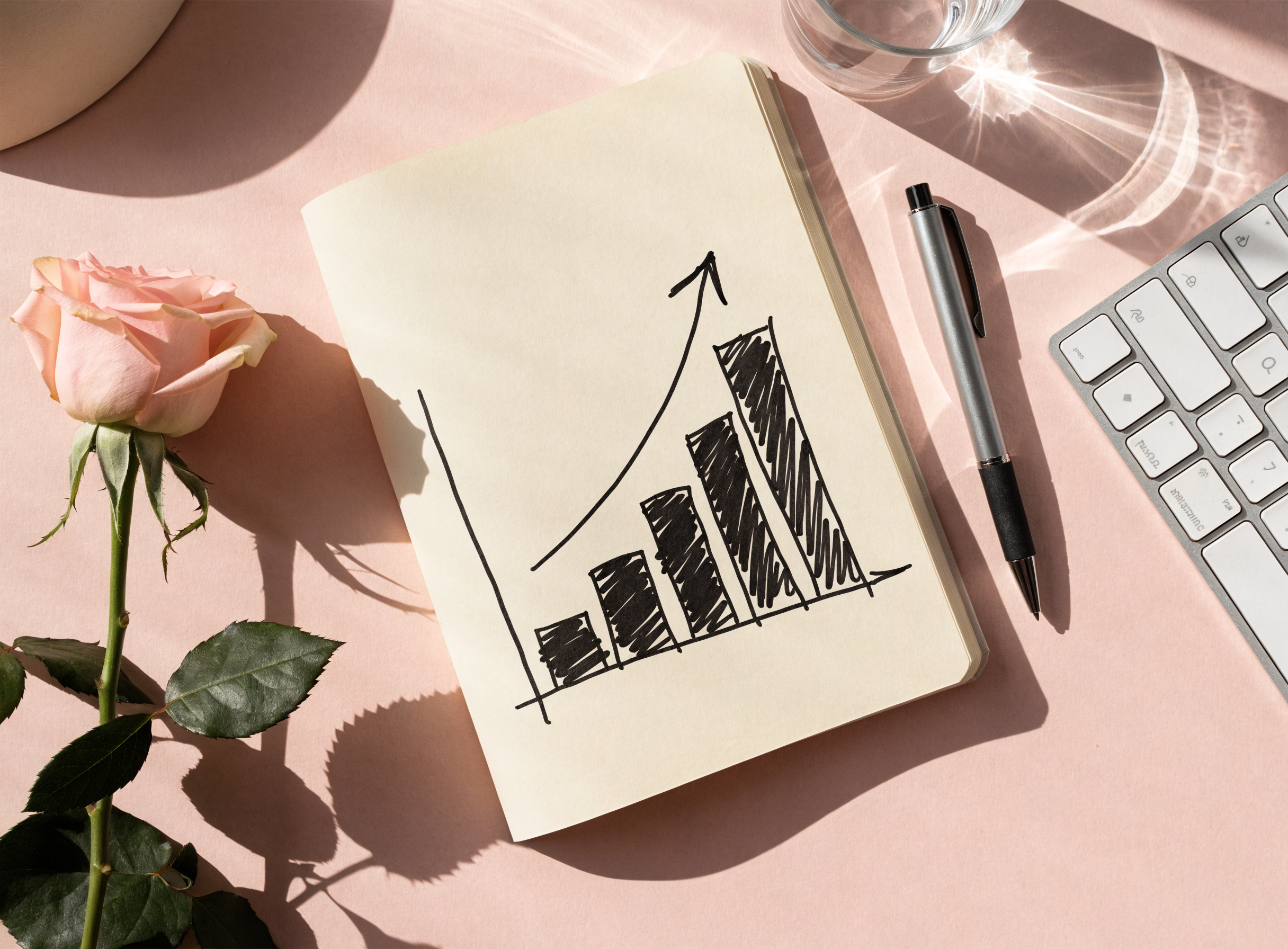 Rosé-farbenes Titelbild mit Umsatz-Chart und Creator-Motiv — Ratgeber OnlyFans Verdienst als Frau von Candy Creator Agency.
