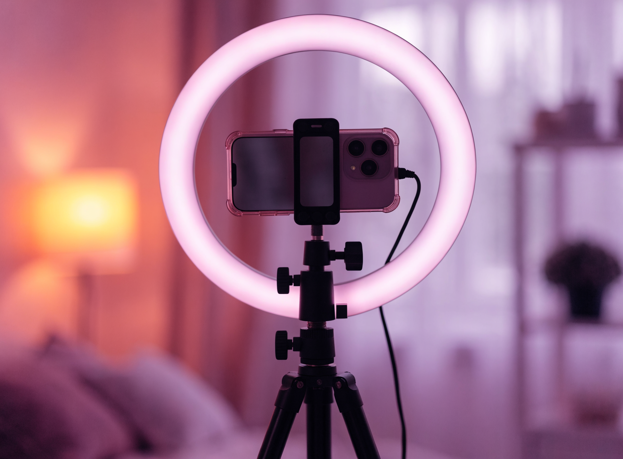 Rosé-farbenes Titelbild mit Silhouette und Kamera-Motiv — Ratgeber Faceless Content erstellen von Candy Creator Agency.